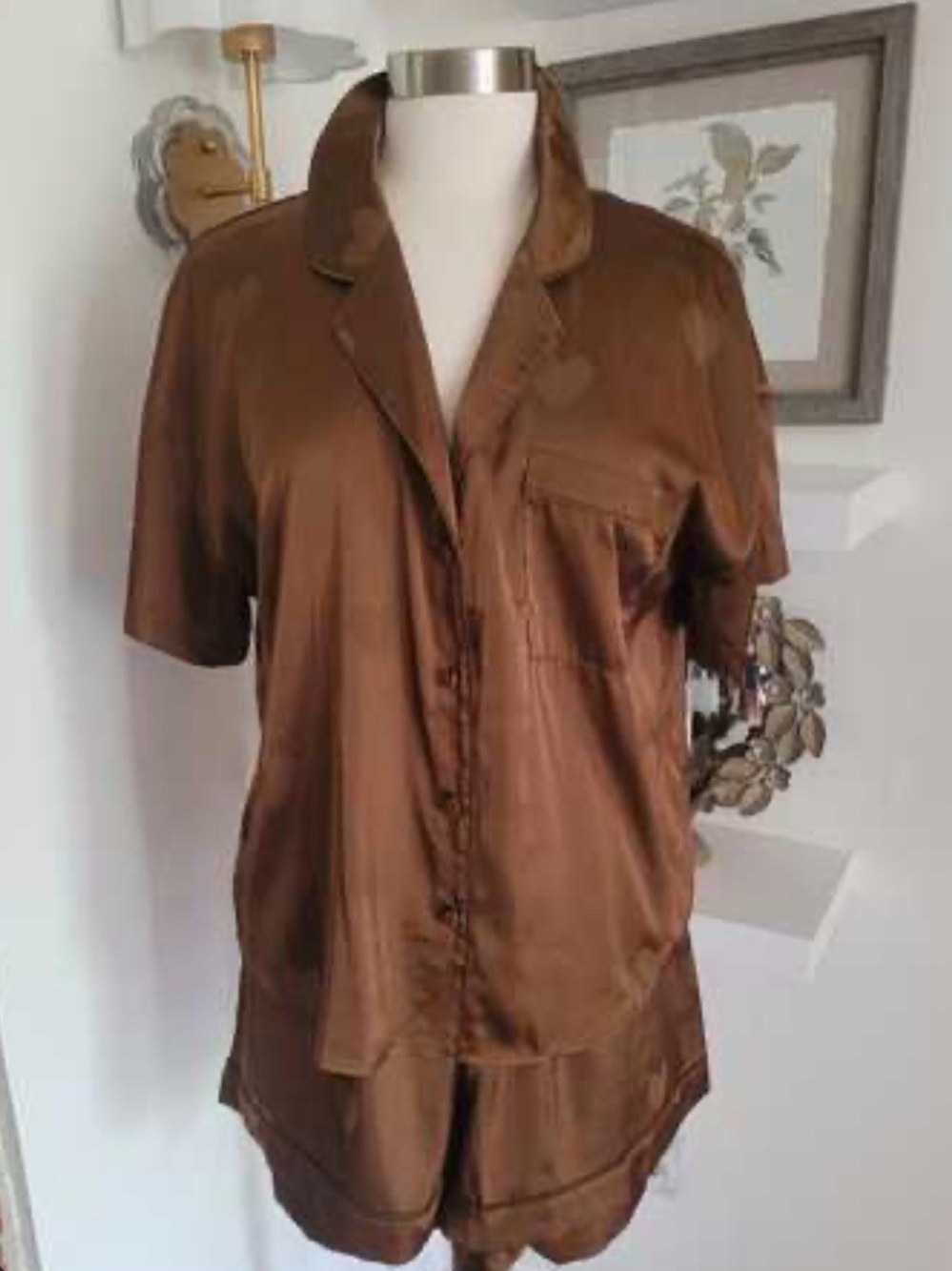 Nuuds- brown and hearts satin pajama set